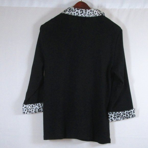 Karen Scott Womens Black w\ Leapord Print Collar\Cuffs  Pullover Shirt  … - Picture 2 of 4